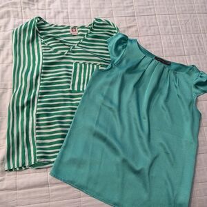 Green Striped and Solid Women's Dressy Tops